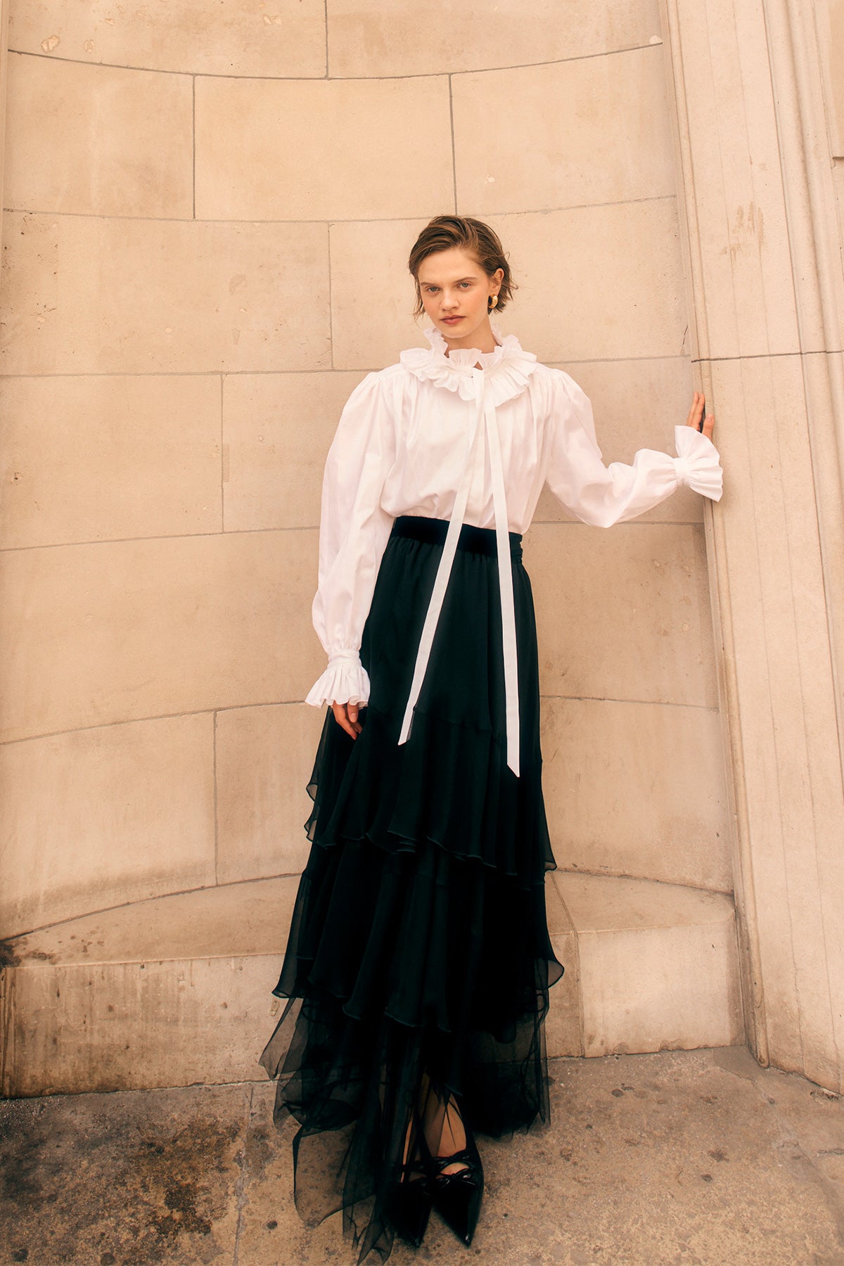 RUFFLED WHITE POPLIN SHIRT
