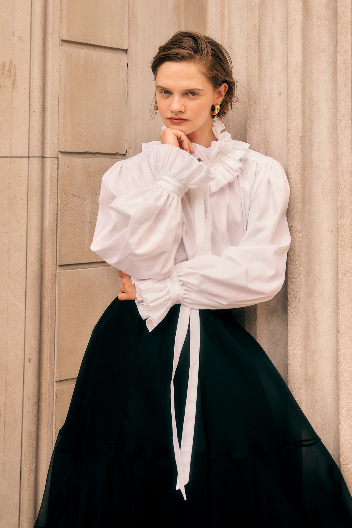 RUFFLED WHITE POPLIN SHIRT