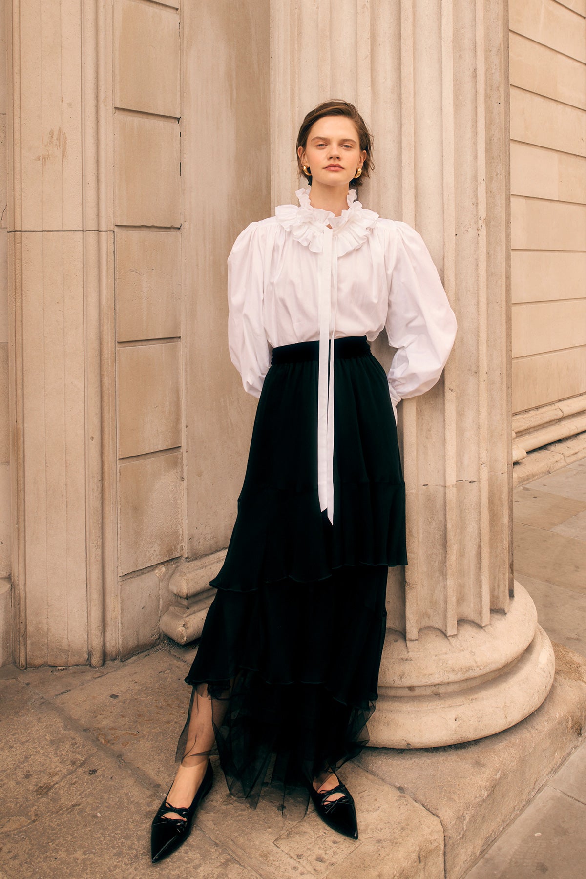RUFFLED WHITE POPLIN SHIRT