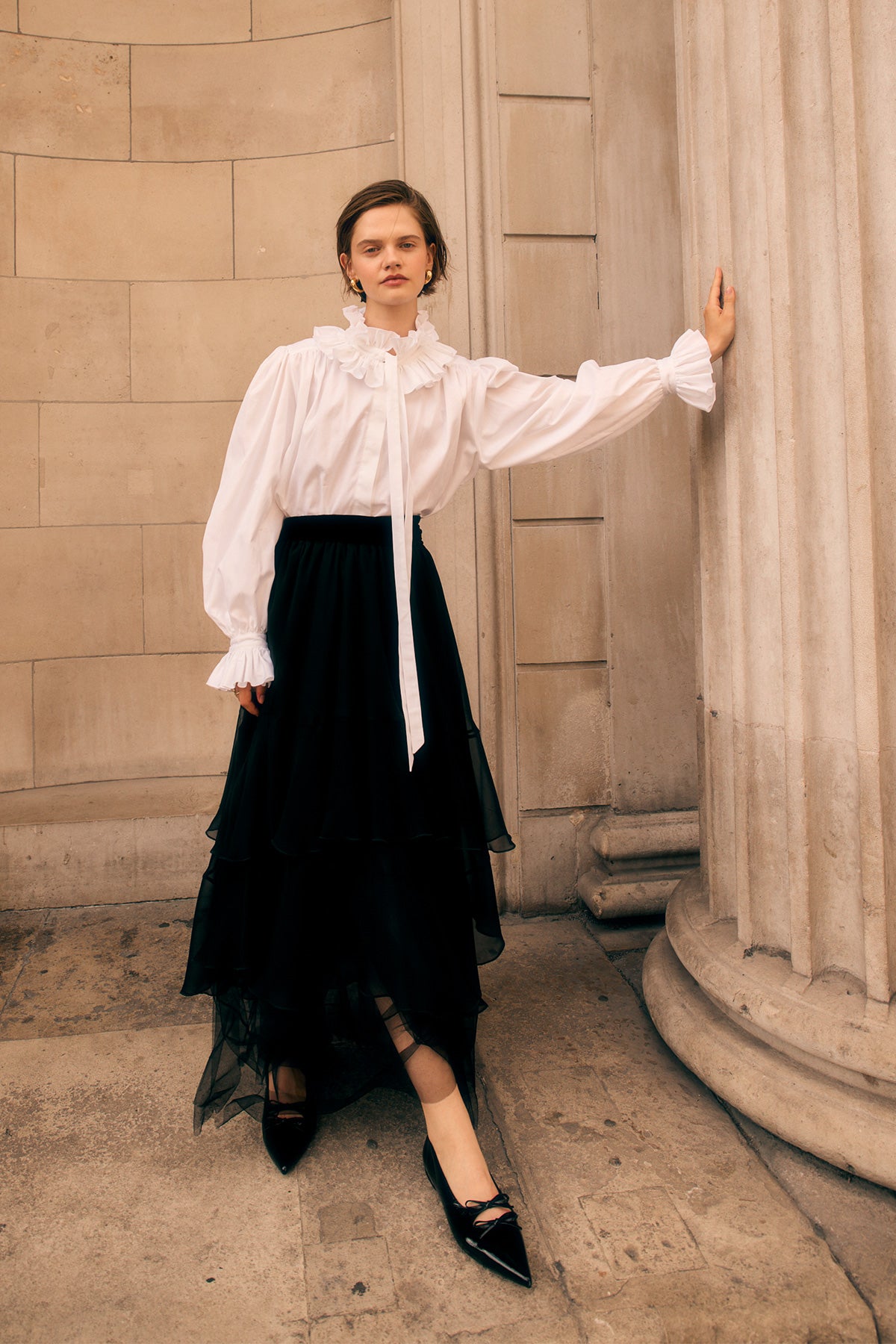 RUFFLED WHITE POPLIN SHIRT