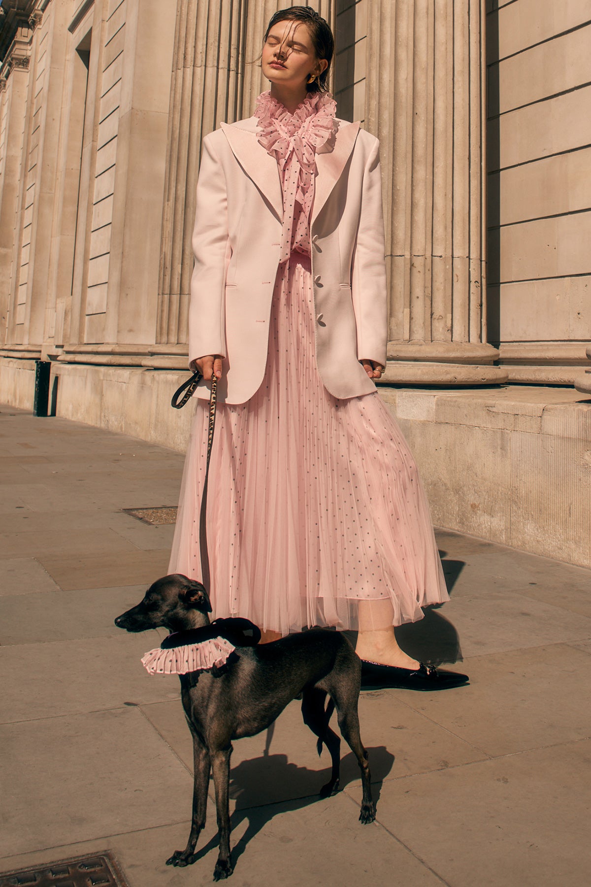 PLEATED TULLE SKIRT IN CRYSTAL PINK WITH POLKA DOTS