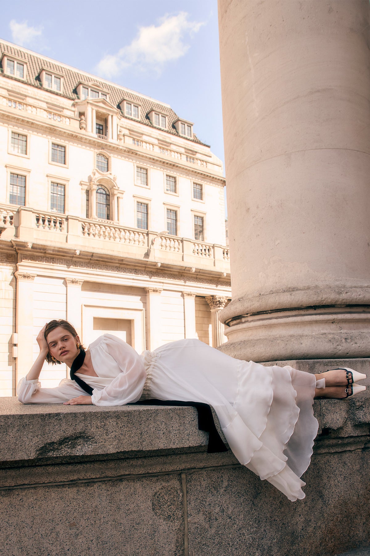 THE PLUNGING-NECK SILK CHIFFON GOWN IN WHITE