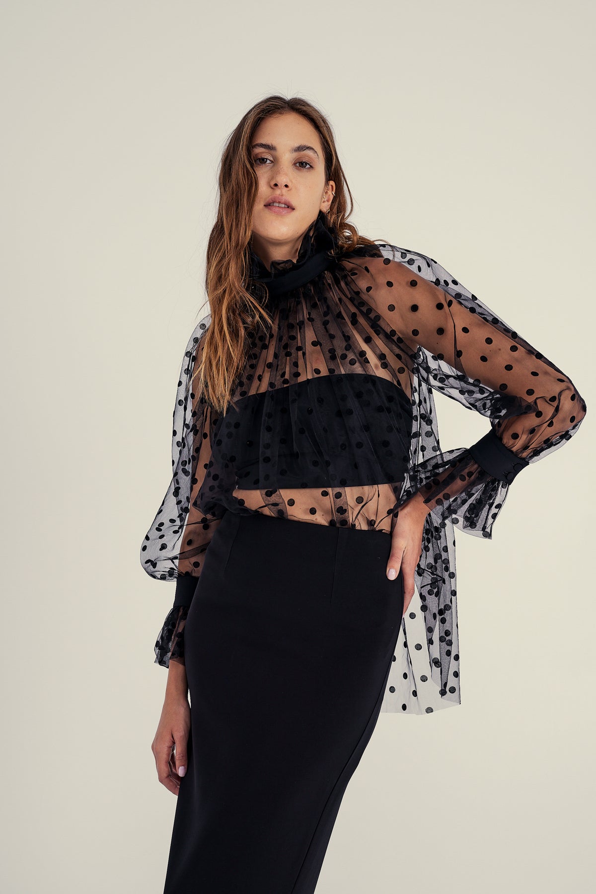 SIGNATURE SHEER TULLE BLOUSE